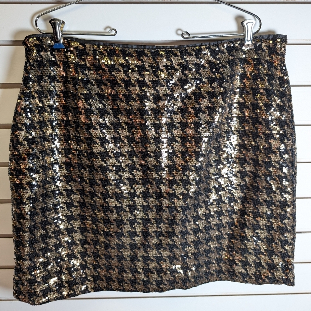 Bagatelle Collection Black and Gold Houndstooth  Sequin Mini Skirt  XL NWT - Picture 6 of 9